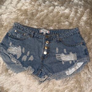 Trendy Distressed Blue Denim Shorts